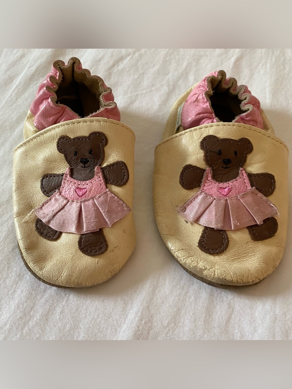 Robeez Shoes Infant 6-12 Mo Leather Baby Moccasins Pink Bears Walking Comfort